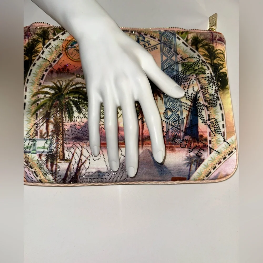 Camilla “Millas Got Mail” Egypt motif silk ring scarf clutch wristlet bag sac